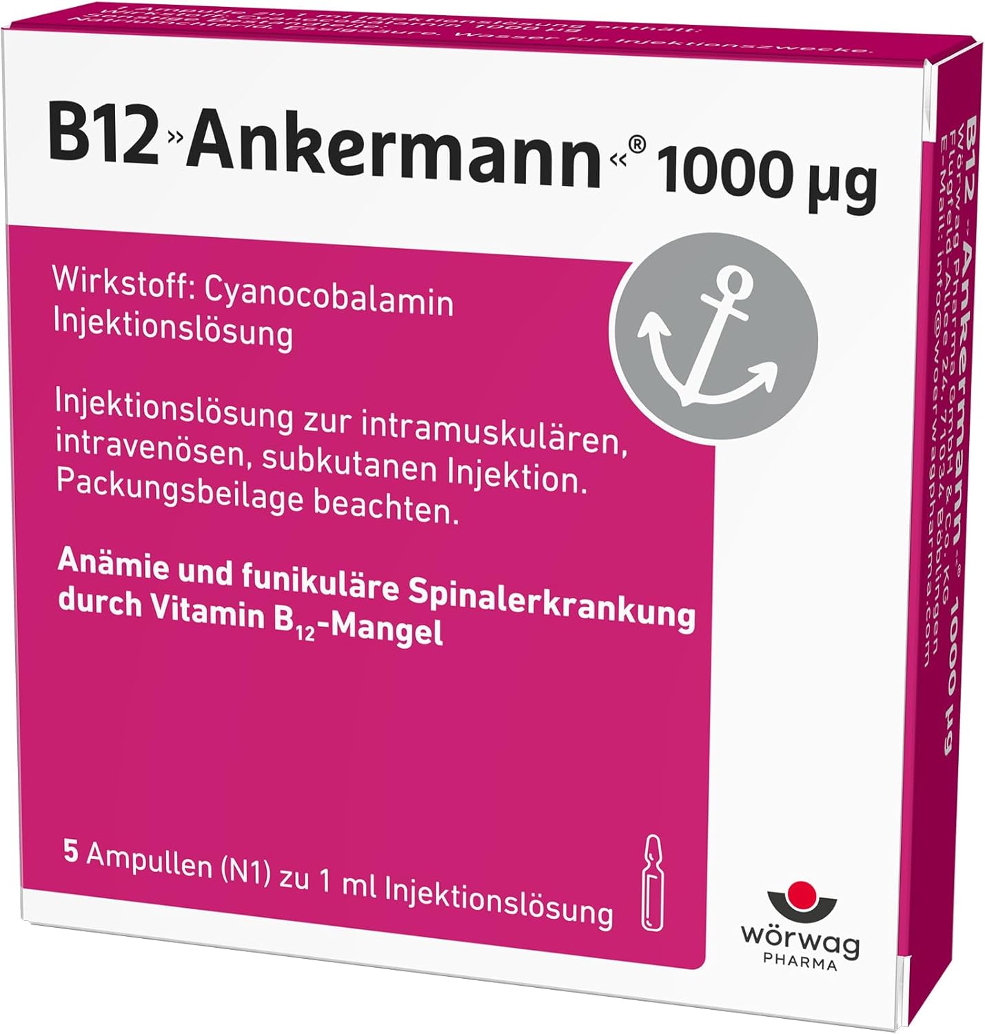 B12 Ankermann® B12 Inject, Vitamin B12 1000 μg, Effective and Fast Against Vitamin B12 Deficiency, 5 Amp. 1 ml Each