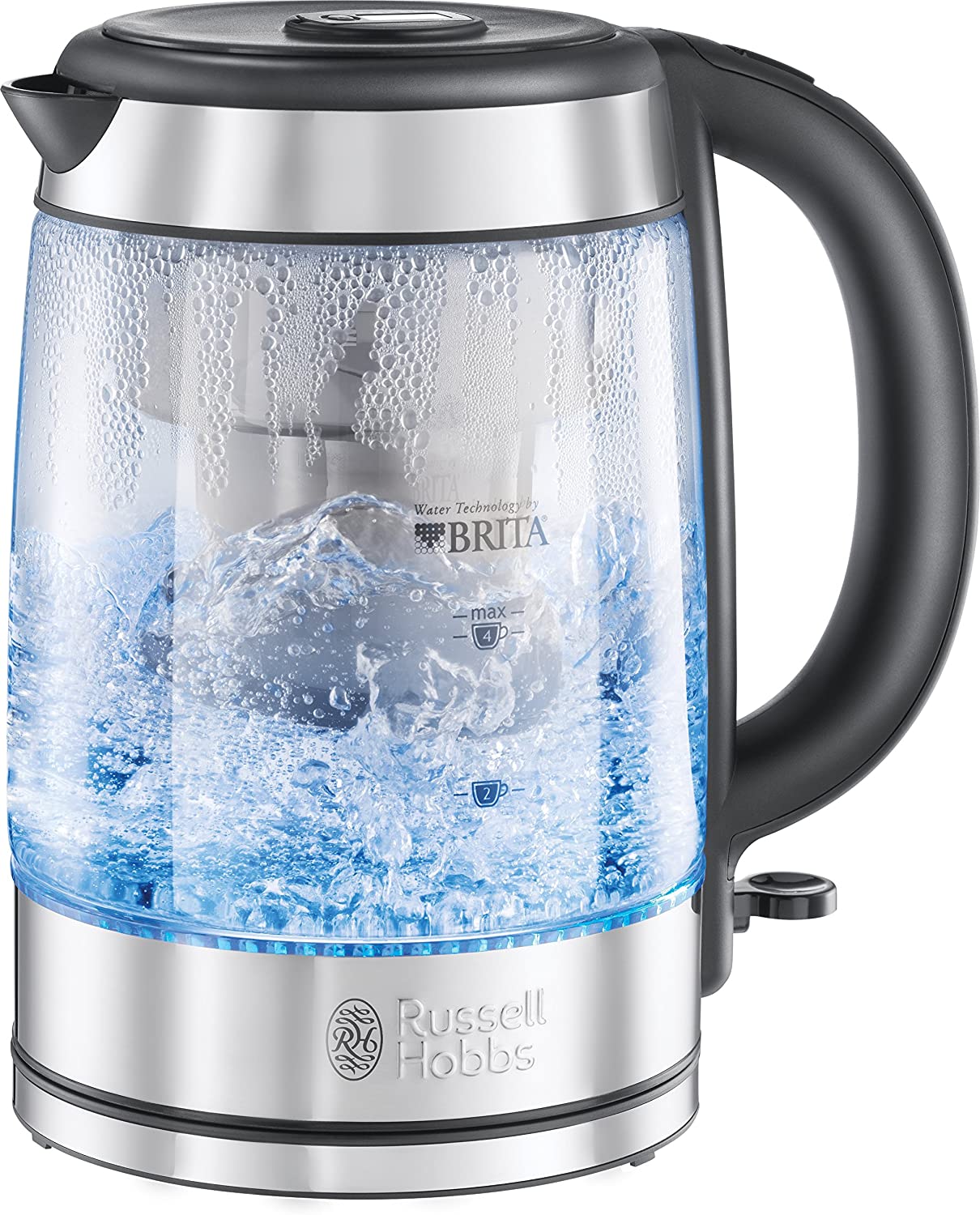 Russell Hobbs Kettle Glass [BRITA Water Filter MAXTRA+] 1.0 l + 0.5 l Filter Insert, 2200 W (LED Lighting, Free Filter Cartridge, Cartridge Change Indicator) Tea Kettle Limescale Filter Clarity 20760-57