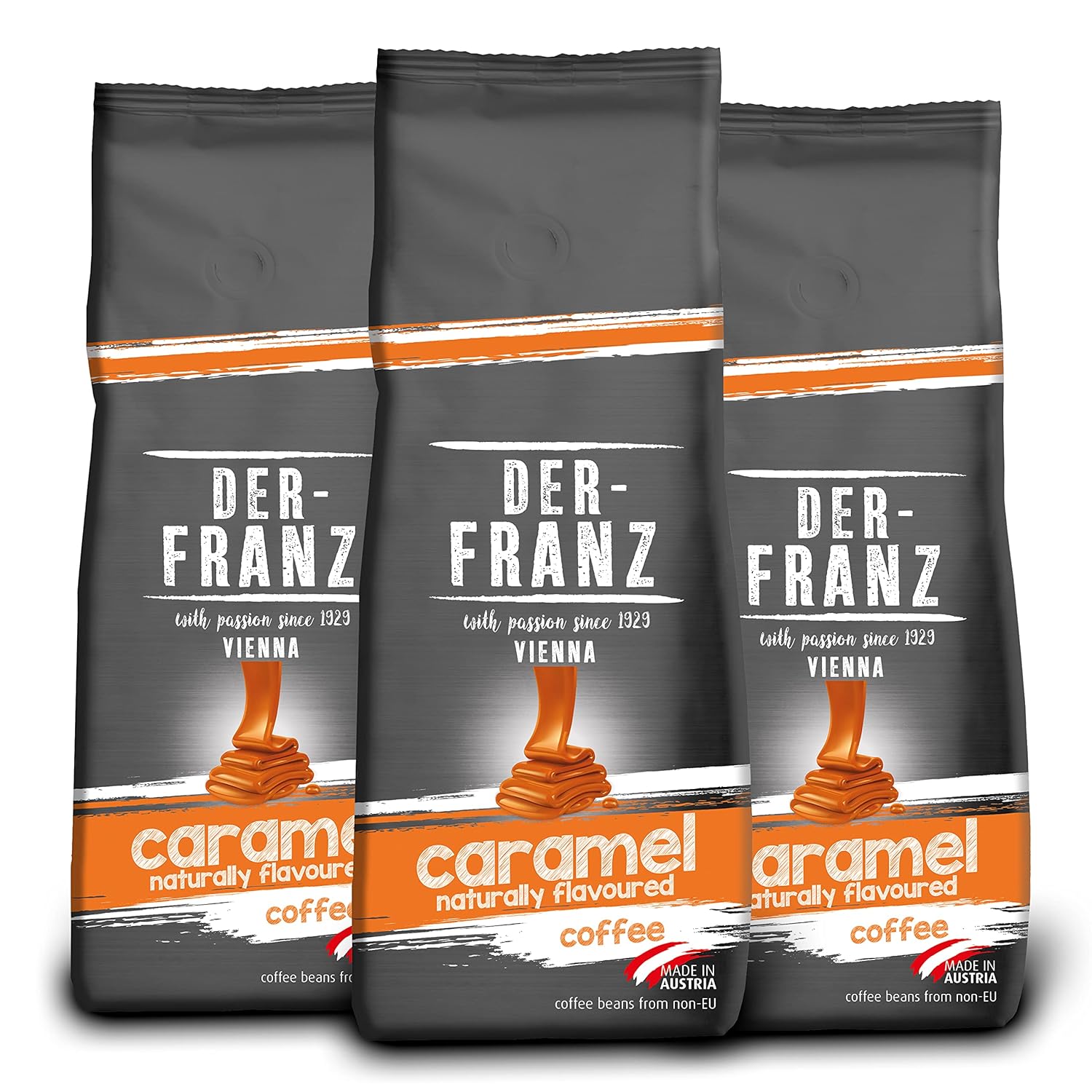 Der-Franz Coffee, Flavored with Caramel, Arabica and Robusta Coffee Beans, 3 x 500 g