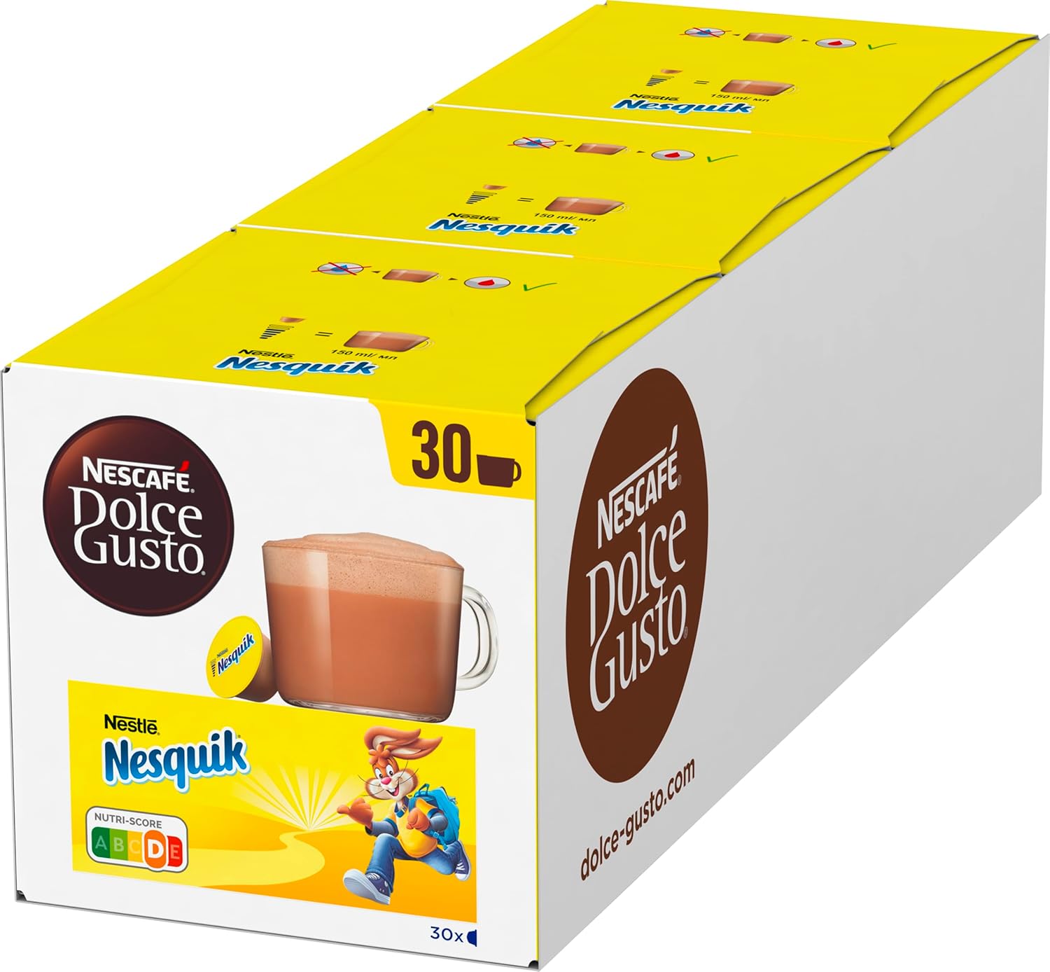 NESCAFÉ Dolce Gusto Nesquik 90 Capsules Drinking Chocolate, Fine Cocoa Flavor, Best Chocolate, Quick Preparation, Aroma Sealed Capsules, Pack of 3 (3 x 30 Capsules)