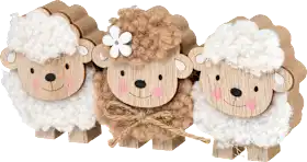 Wooden stand sheep trio with wool, 1 pc
