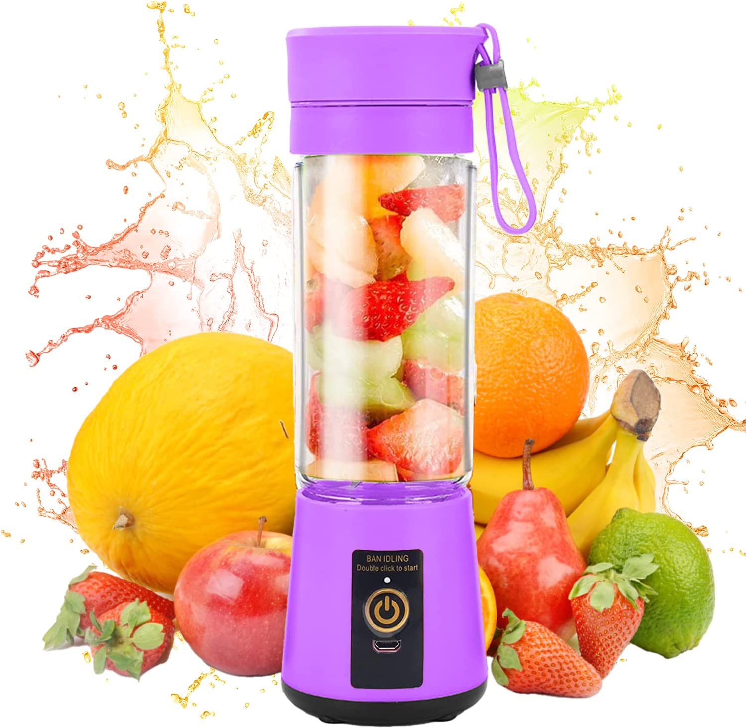 Portable Blender - Rechargeable 6 Sheet Blender Cup | Travel Blender for Fresh Juice Shakes and Smoothies | For Home, Sports, Outdoor, Travel (Purple)