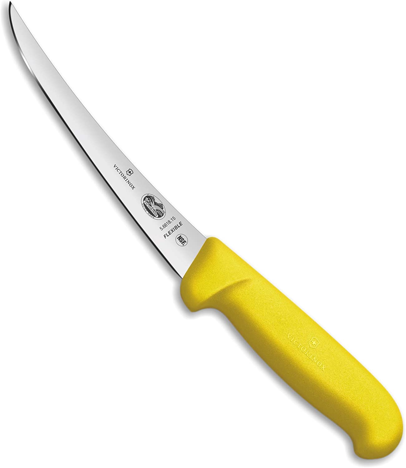 Victorinox Fibrox Boning Knife, Swissmade, 15 cm Curved, Narrow, Flexible Blade, Non-Slip, Rustproof, Yellow