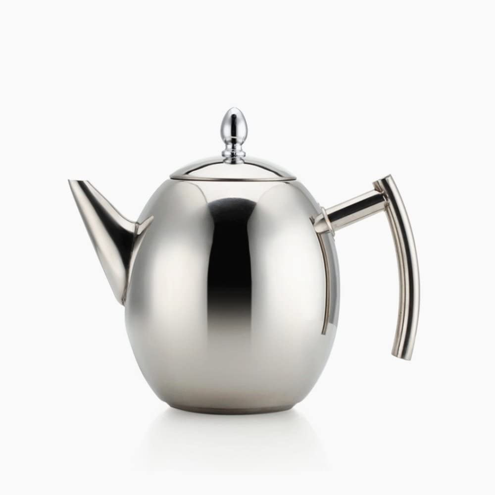 OnePine 1.0 L Tea Pitcher Stainless Steel Teapot with Strainer Insert, Stainless Steel Coffee Pot No Magnet Olive Coffee Pot Teapot with Strainer (Silver)