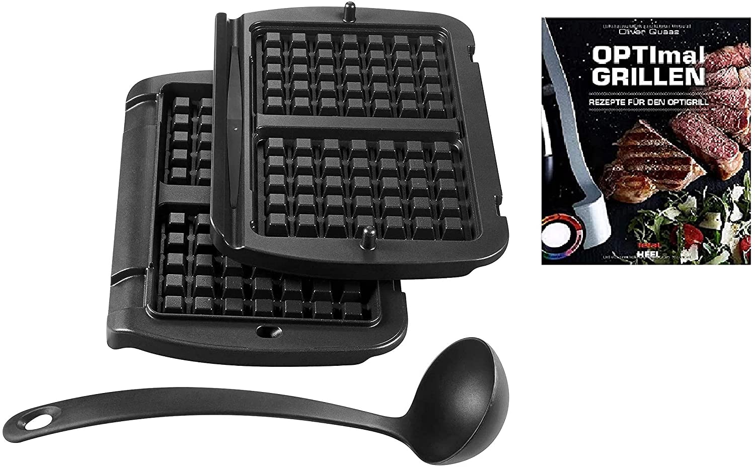 Tefal Waffle plates for the Optigrill + includes recipe book, die-cast aluminium, non-stick coating, Belgian waffles, easy to clean, dishwasher-safe, includes ladle