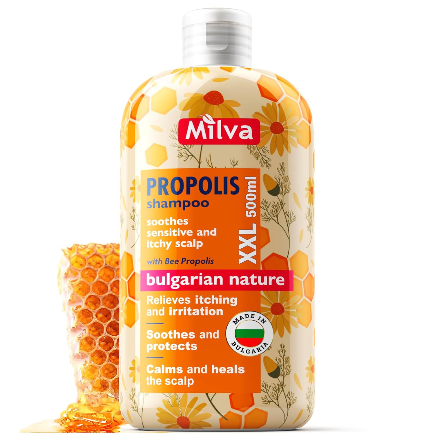 Shampoo for Itchy Scalp with Propolis 500ml Natural Anti-Dandruff Dry Scalp Treatment with Honey Bee Soothing Formula for Irritated Flaky Sensitive Skin Strengthens