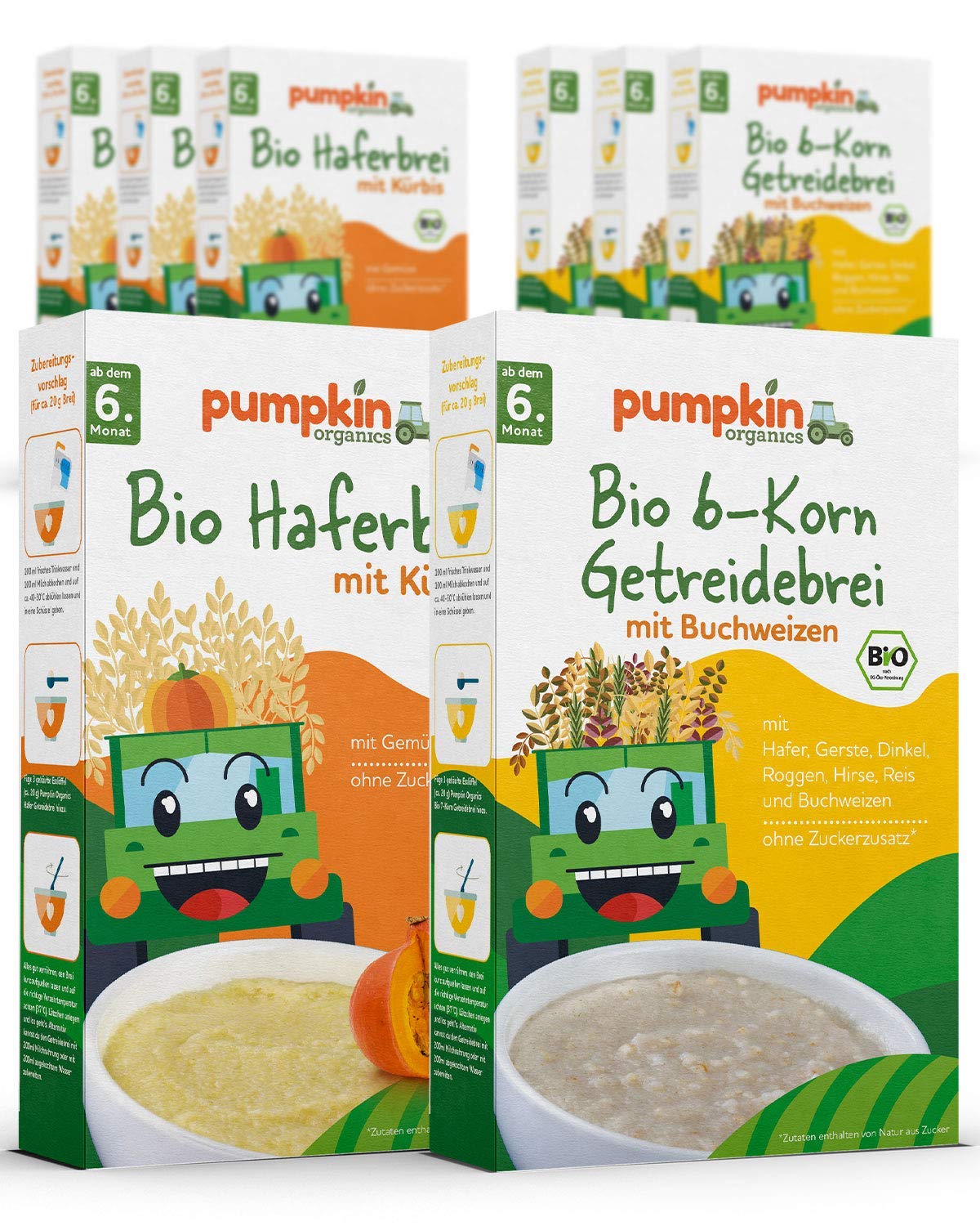 Babybrei Mix 2x4 | 4x200g Haferbrei & 4x200g 6-Korn Getreidebrei | Pumpkin Organics