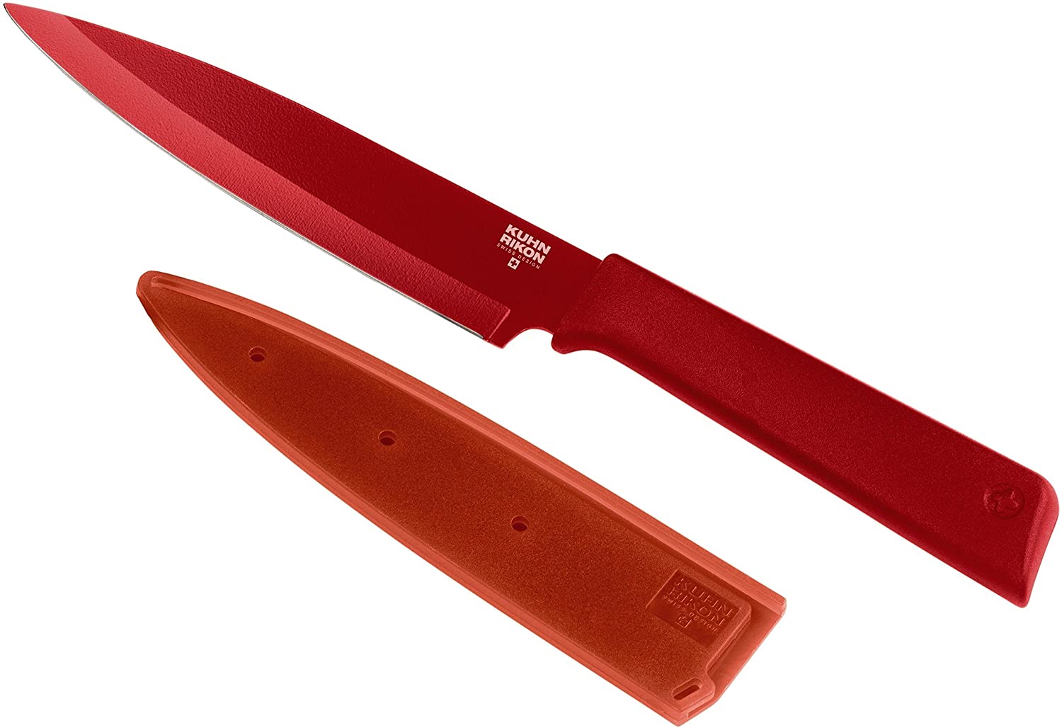 Kuhn Rikon Colori+ Non-Stick Utility Knife with Safety Sheath, 23 cm, Red