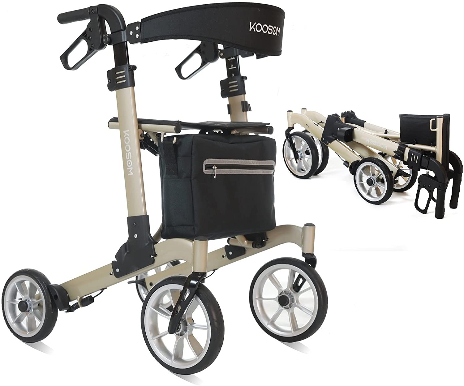 koosom Folding Walking Frame for Seniors, High Walking Aid 136 kg with 8 inch Pushchair, Wear-resistant Wheels