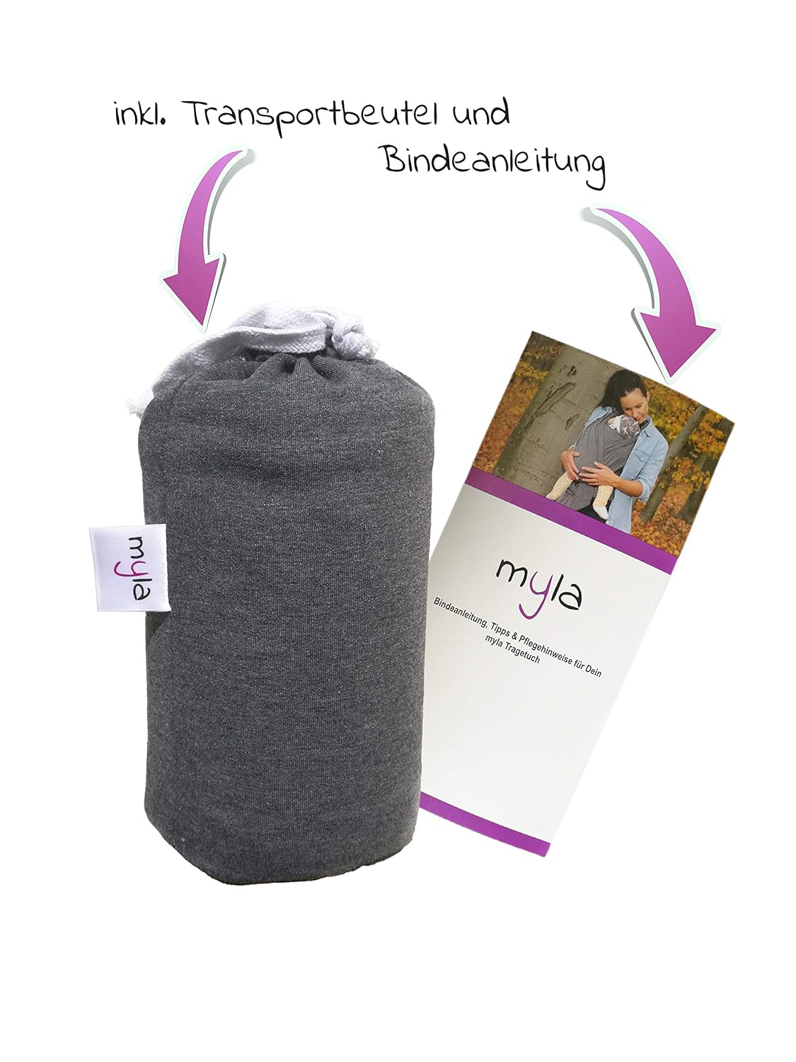myla Elastic Baby Sling for Premature and Newborns Includes German Binding Instructions Easy to Tie Soft and Cuddly up to 12 kg Grey (Light Grey)