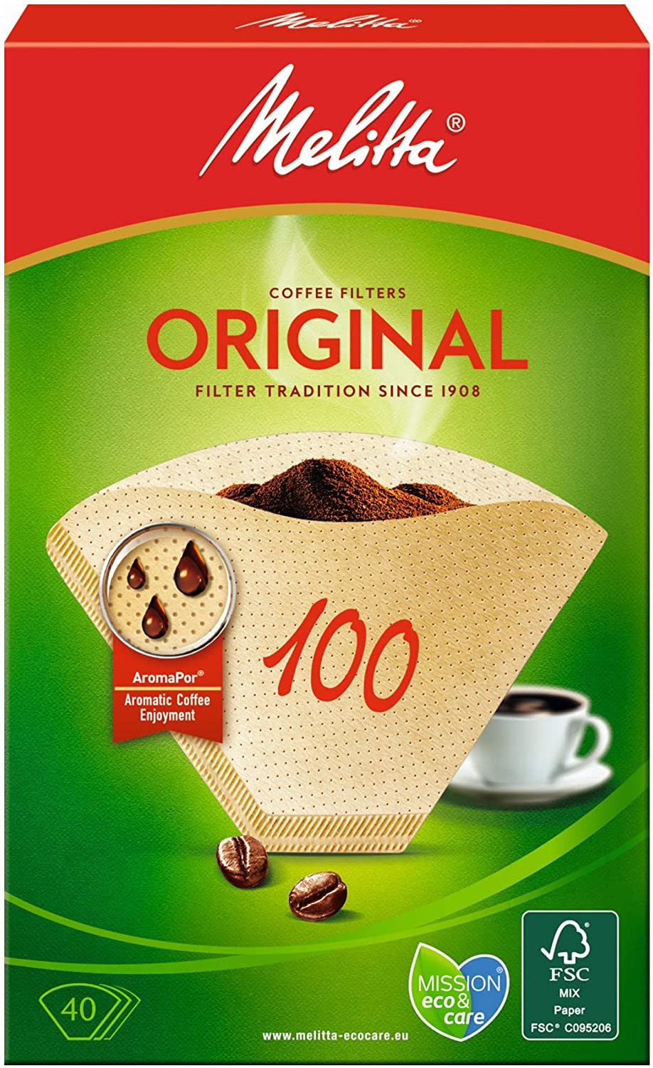 Melitta Aromapor Paper Filter Bags 100, Natural Brown, Pack of 40