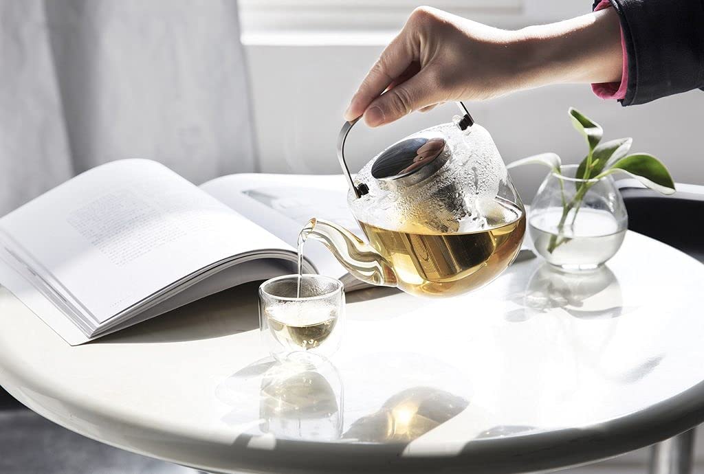 Viva Scandinavia Björn Glass Teapot with Tea Strainer and Handle for Loose Tea, Drip-Free, 0.75 L