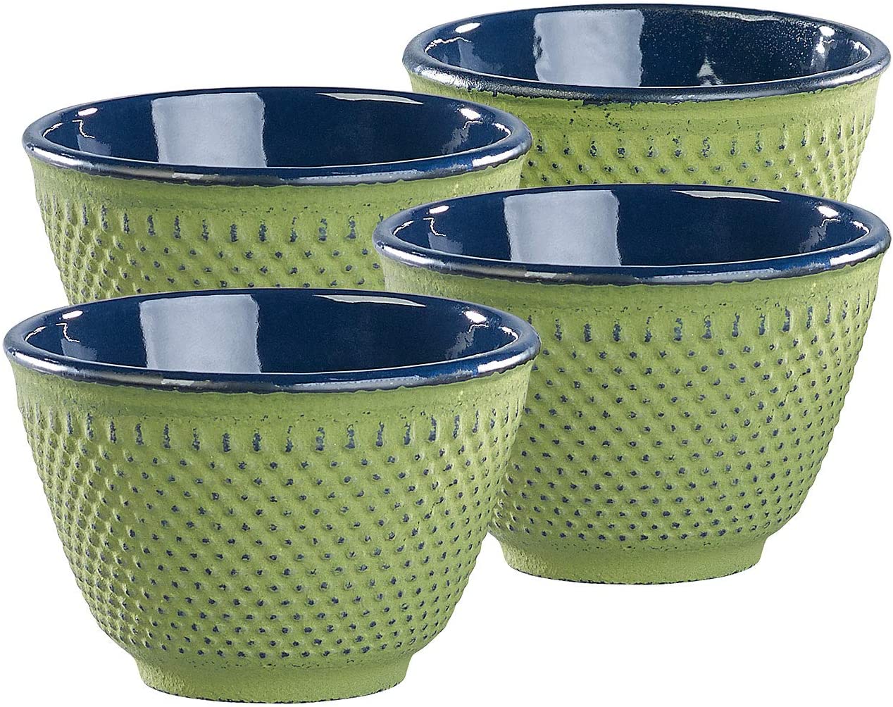 ROSENSTEIN & SOHNE Rosenstein & Söhne Matcha Set of 4 Asian Tea Cups Cast Iron and Enamel Olive Green (Cups)