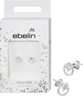 ebelin ear studs circle with rhinestones 925 silver, 2 pcs