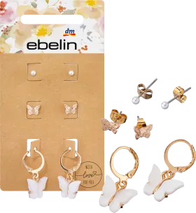 ebelin stud earrings butterfly gold look, 6 pcs