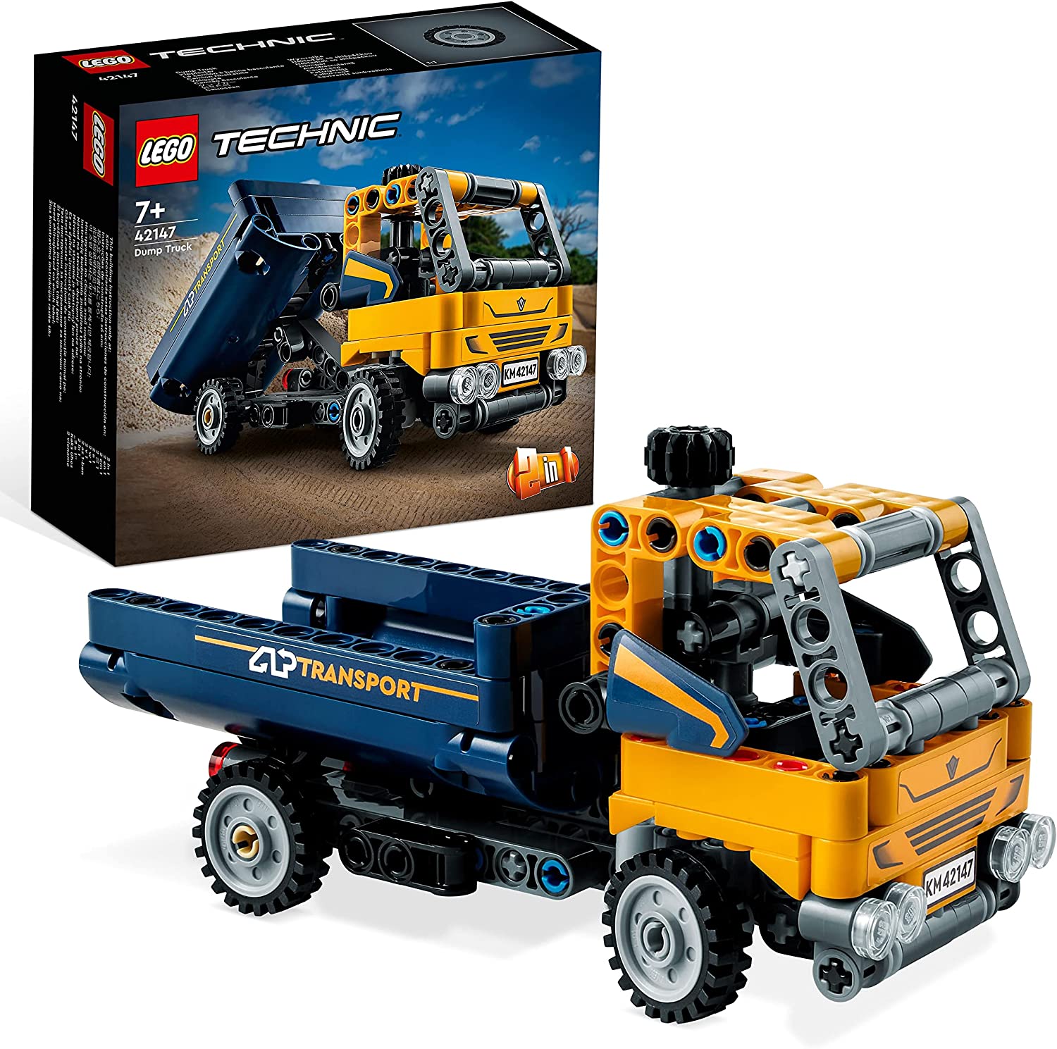 LEGO 42147 Technic Dump Truck Toy, 2-in-1 Set with Construction Model and Excavator Toy, Technical Gift for Boys and Girls from 7 Years