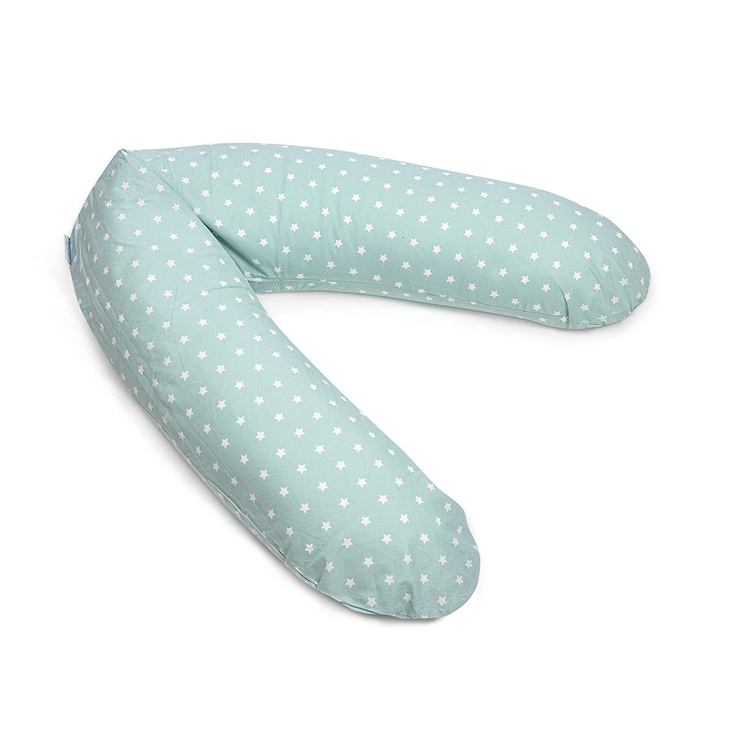Honey Collection Breastfeeding Pillow, Soft and Cuddly EPS, Microbead Filling, Support Pillow, TÜV Certified, 100% Cotton Pregnancy Pillow 190 cm Stars celadon-green