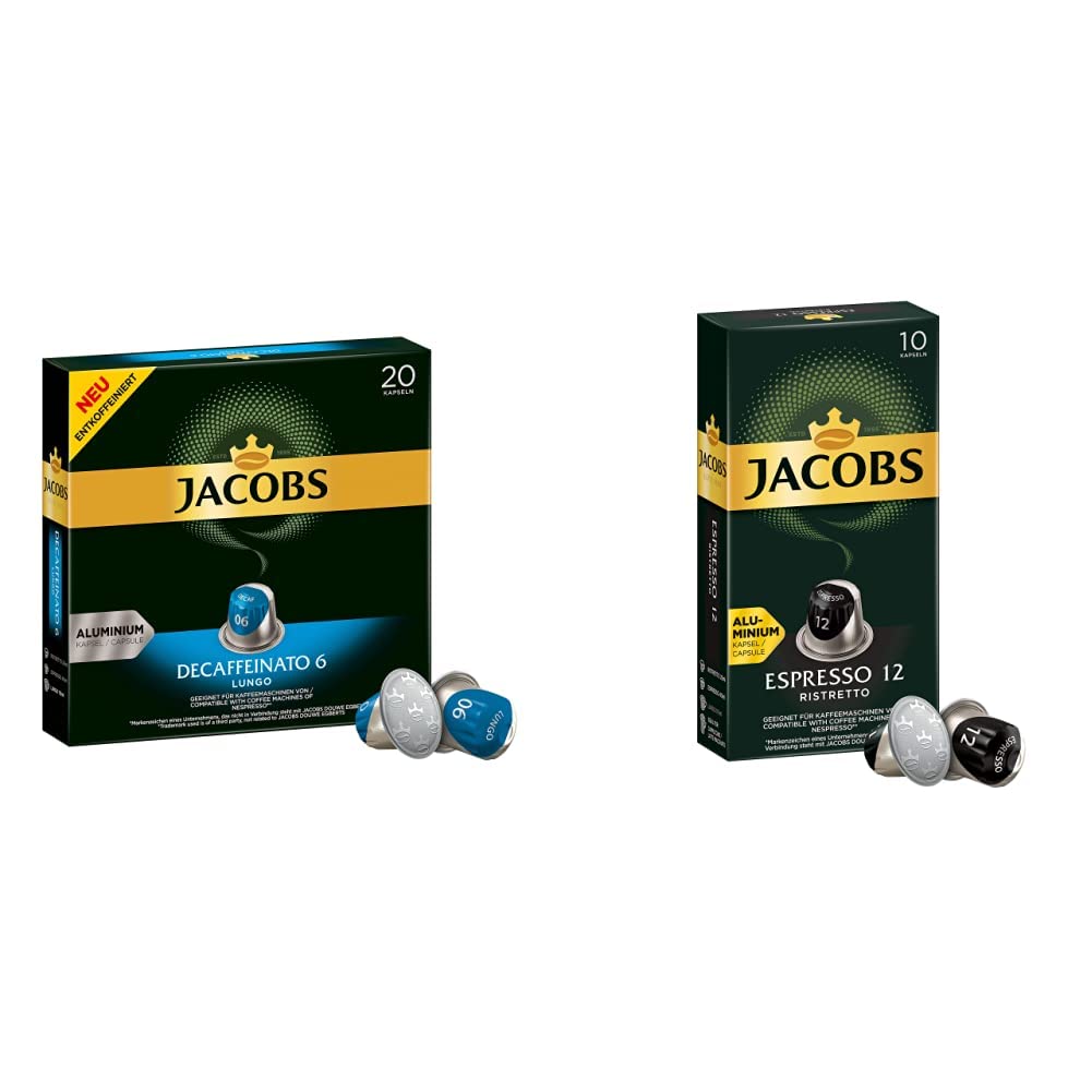 Jacobs Coffee Capsules Lungo Decaffeinato Intensity 6-200 Nespresso Compatible Capsules & Coffee Capsules Espresso Ristretto, Intensity 12 of 12