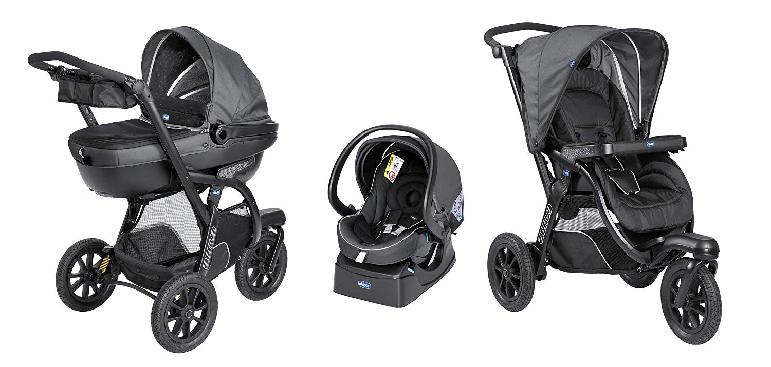 Chicco Trio Activ3 Pushchair 3 in 1 Modular Baby Travel System with Car Kit, 3-Wheel Pushchair, Pram Attachment and Baby Car Seat Group 0+, with Foldable, Compact Closure