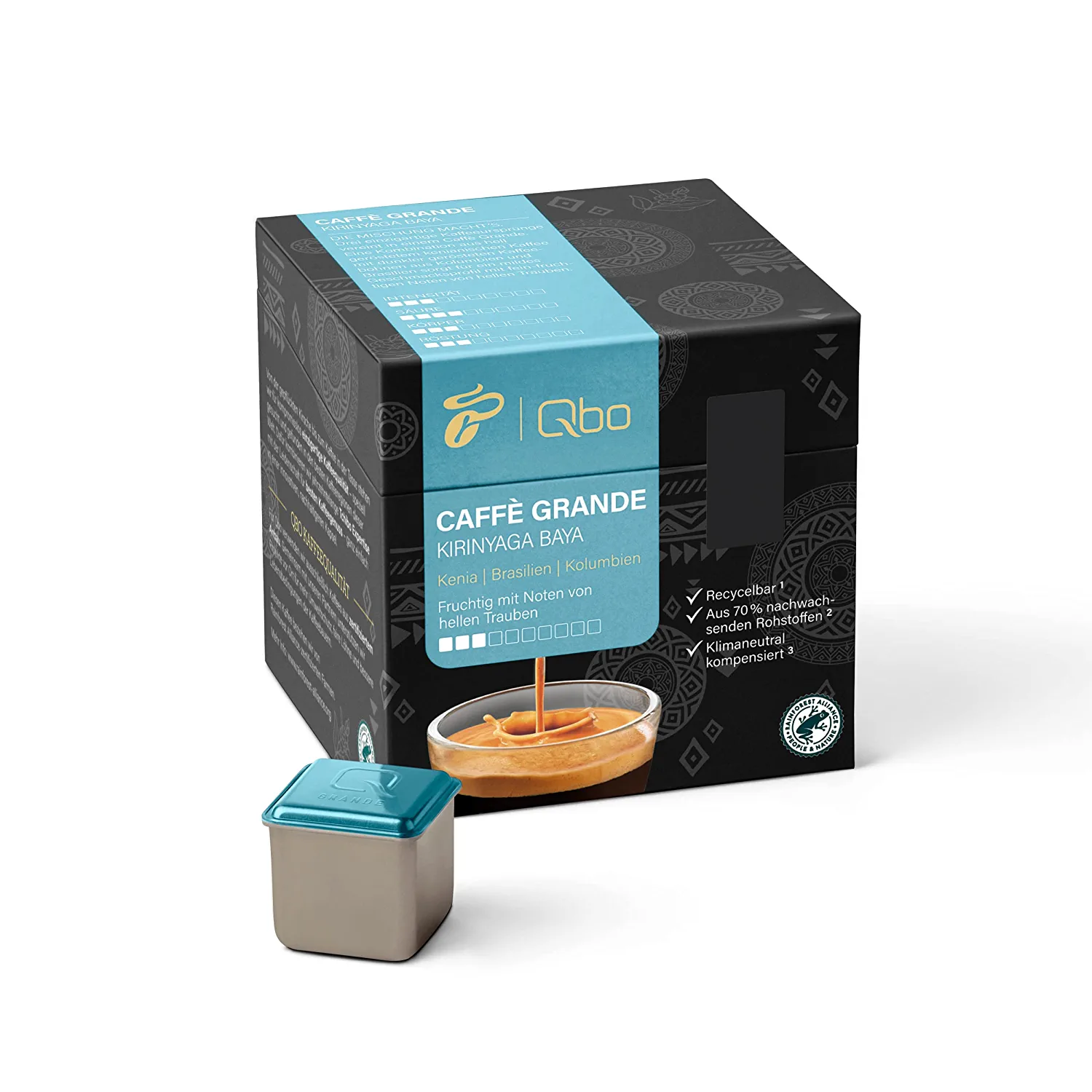 Tchibo Qbo Caffè Grande Kirinyaga Baya Premium Kaffeekapseln, 27 Stück (Caffè Grande, Intensität 3/10, fruchtig), nachhaltig, aus 70% nachwachsenden Rohstoffen & klimaneutral kompensiert