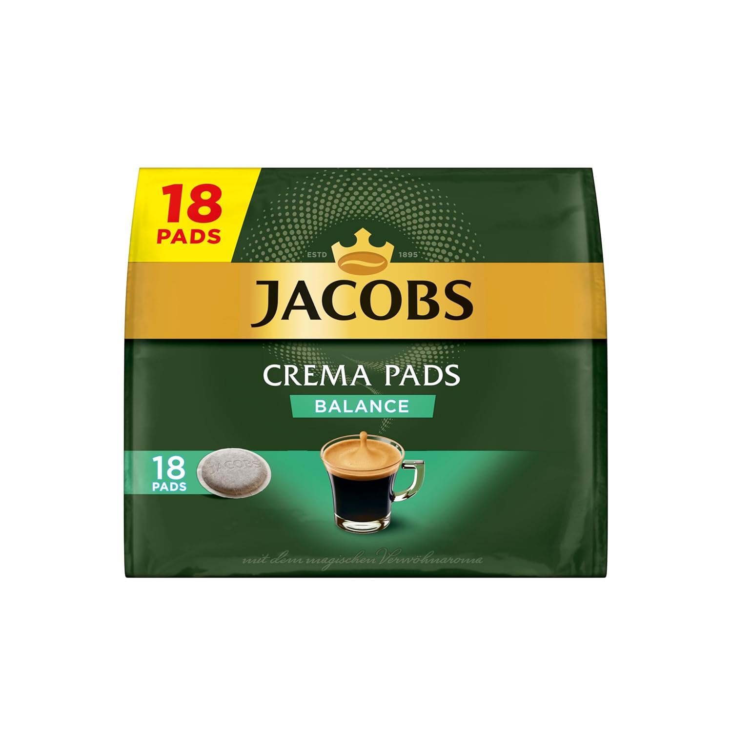 Jacobs Pads Crema Balance, 90 Senseo Compatible Coffee Pods, Pack of 5, 5 x 18 Drinks