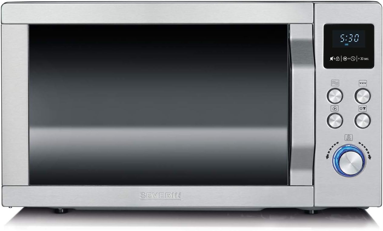 SEVERIN Inverter Microwave with Grill Function, Microwave Device for Even Cooking, Microwave with 10 Automatic Programmes, Black/Stainless Steel, MW 7760