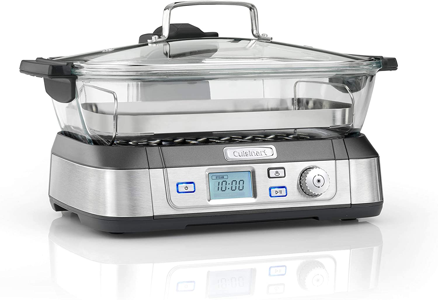 Cuisinart STM1000E Electric Glass Steamer, Digital Displays with Pre-Installed Programmes, Keep Warm Function, Silver/Black, Stainless Steel