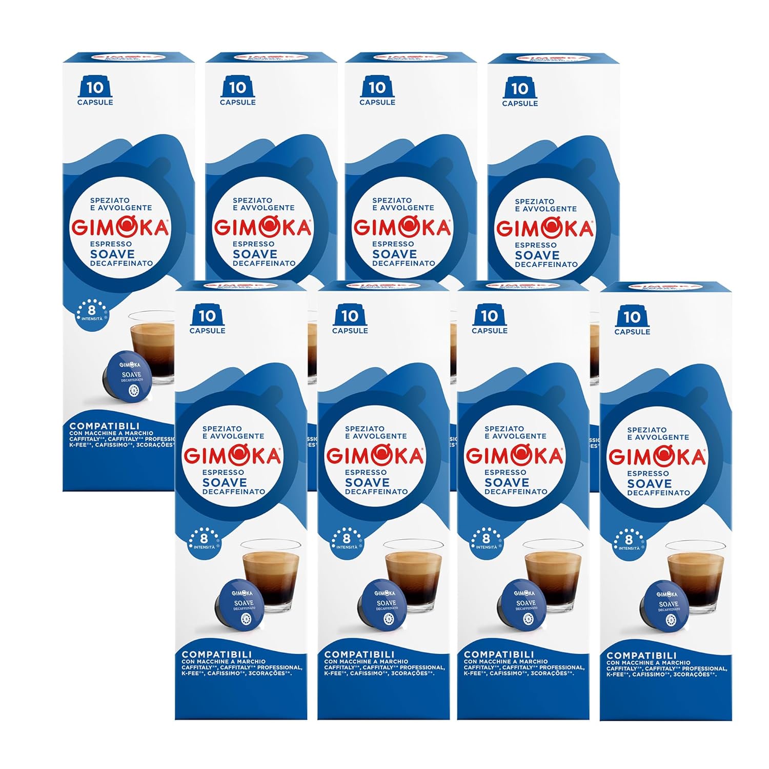 Gimoka Decaffeinated Coffee Capsules Espresso Soave Decaf, Intensity 4/10-80 Capsule (8 x 10 Drinks) - Compatible with Tchibo Coffee Machines * Cafissimo * - Made in Italy