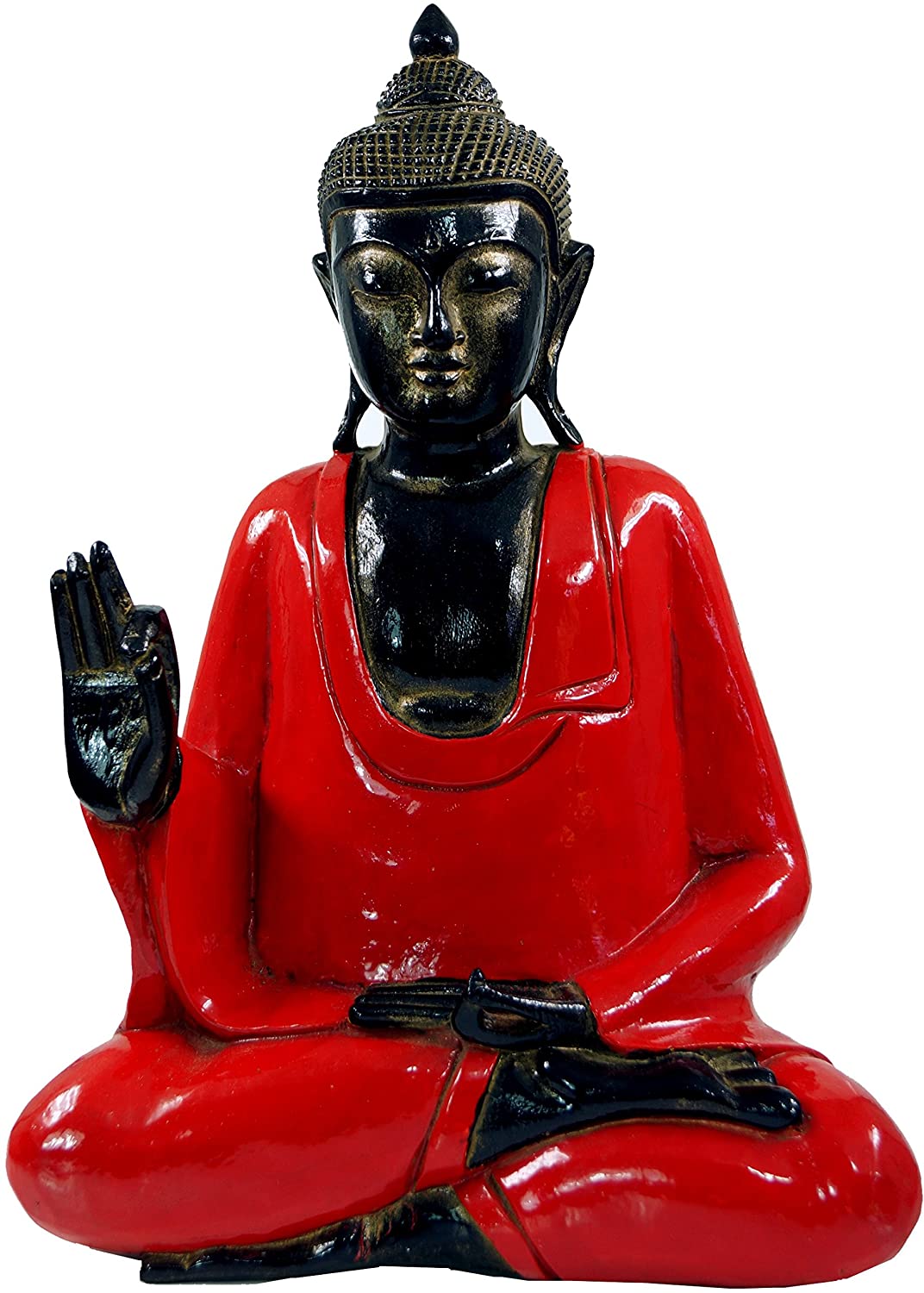 Guru Shop Carved Sitting Buddha In Vitarka Mudra Buddha Red 45X34X17 Cm Fig