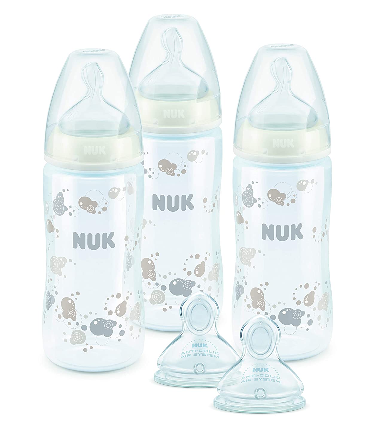 NUK First Choice Plus 3 Plus 2 Set, Value Set with PP Baby Bottles and Two Replacement Teats, BPA Free, 0-6 Months