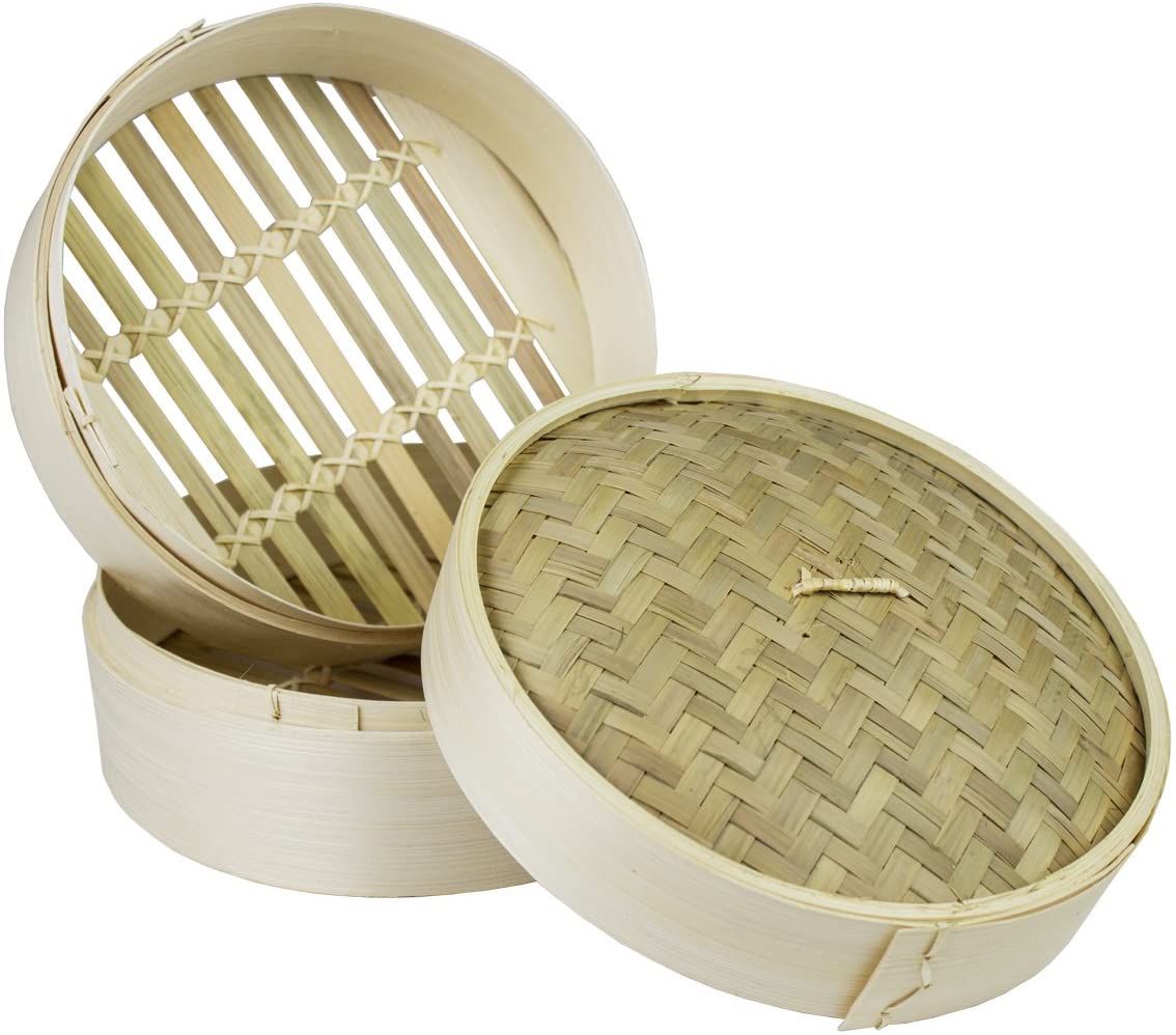 JADE TEMPLE Bamboo Steamer Set, 2 Steamer Baskets and 1 Lid, Bamboo, Diameter 20 cm, 1 x Set