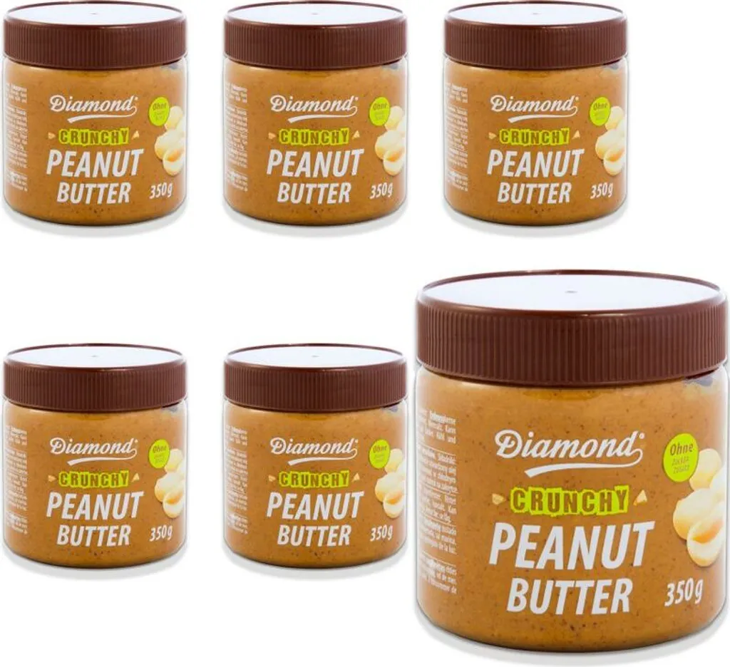6er-Pack DIAMOND Erdnussbutter Crunchy - mit Erdnussstückchen 350g | Ohne Zuckerzusatz | Peanut Butter