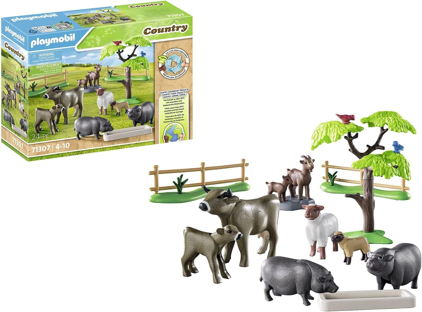 PLAYMOBIL Country 71307 Farm Animals with Lovingly Designed Yard Animals such as Cow, Goat, Sheep and Hanging Belly Pig, Toy for Children from 4 Years