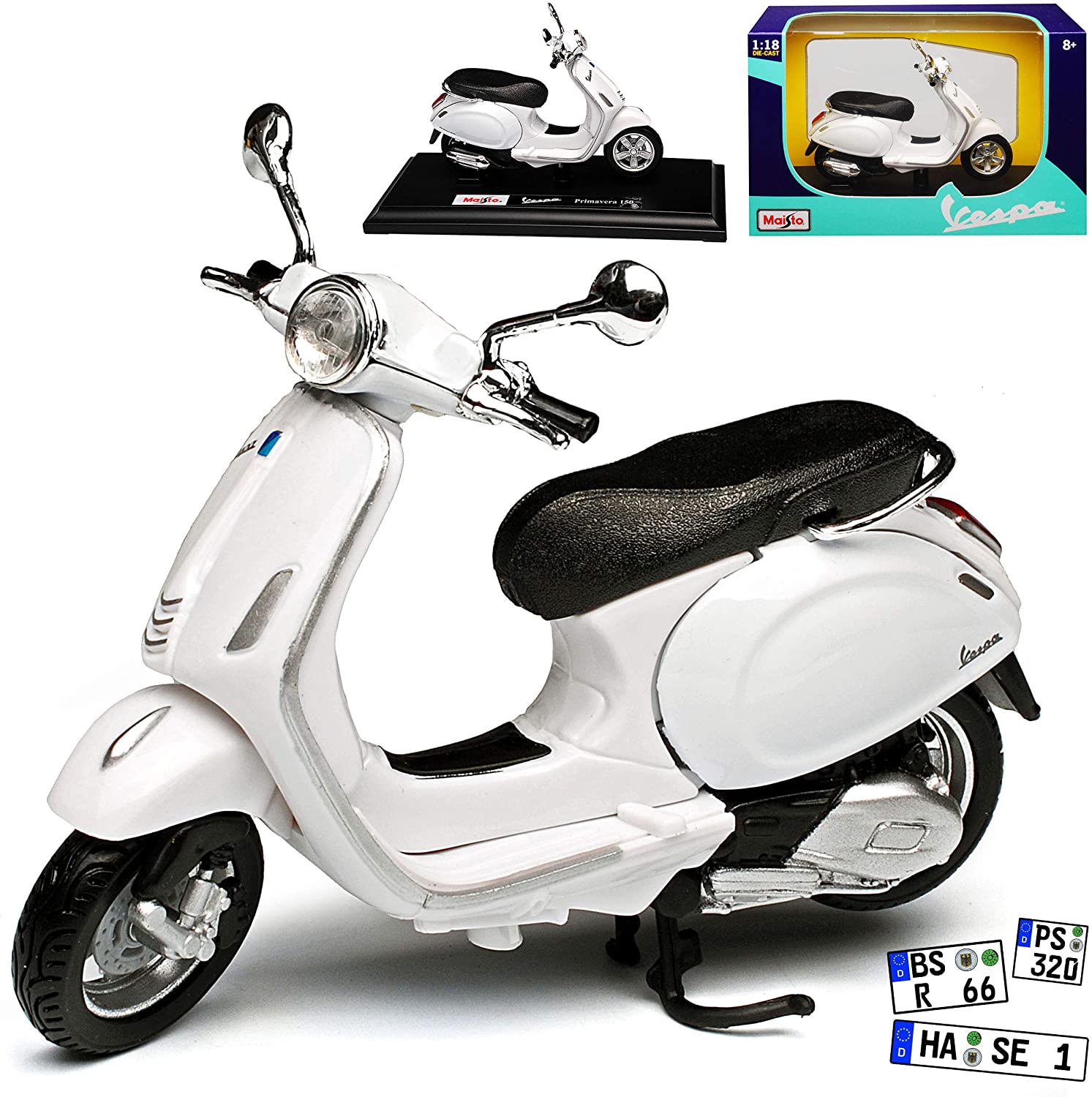 Maisto Vespa Primavera 150, White With Socket 1/18 Model Motorcycle With Or