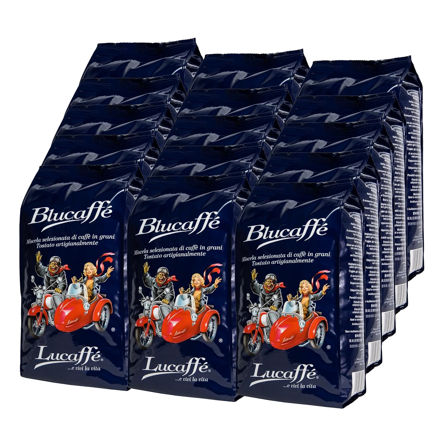 Lucaffè Blucaffè Coffee Beans, 15 Packs of 700 g, Whole Beans for Grinding Espresso Medium Roasting, Fruity and Floral Flavor, Creamy, Intense and Lasting Aroma