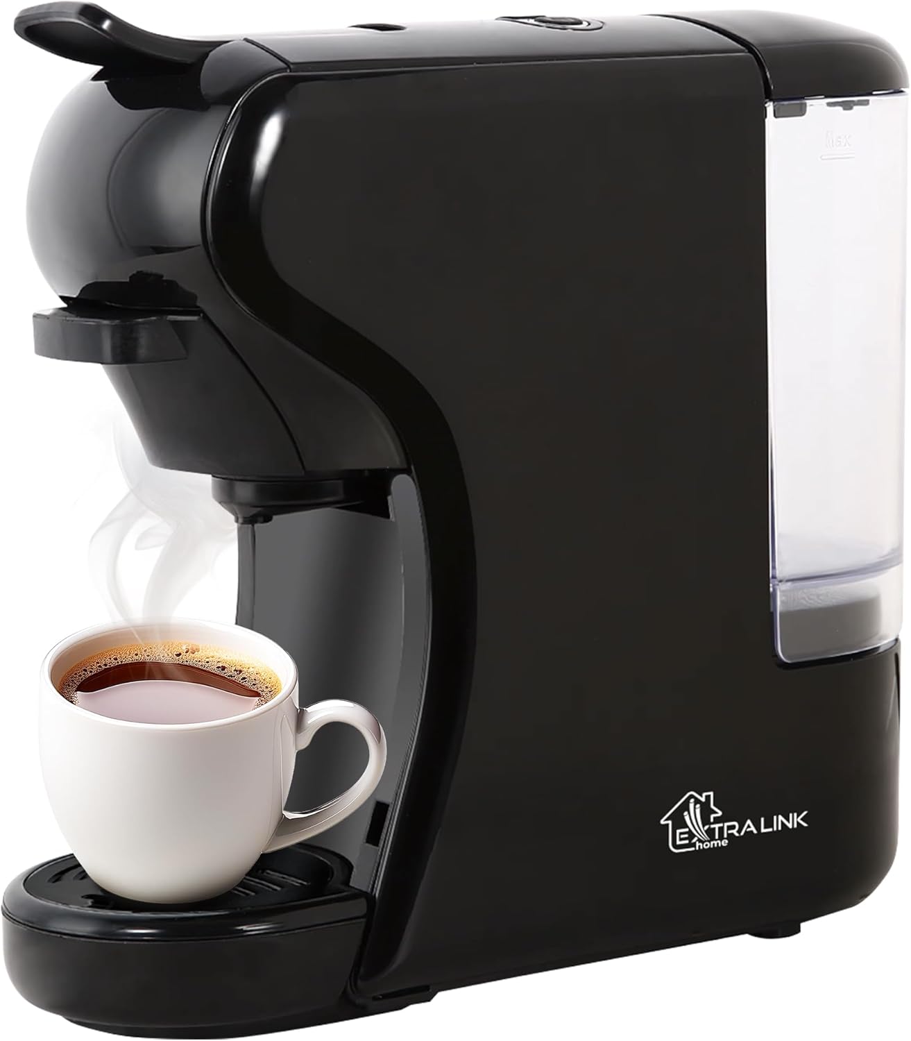 EXTRALINK Coffee Pod Machine 1450 W 0.6 L Pressure 19 Bar - Compatible with All Capsule Types, 5 Adapters, Quick One Button Operation, Modern Design, Compact, Energy Efficient, Capsule Coffee Machine