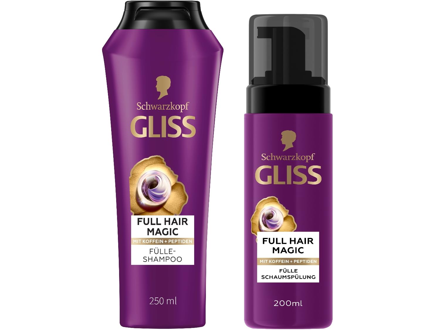 GLISS Full Hair Magic Fullness Shampoo (250 ml) & Fullness Foam Conditioner (200 ml), for Volume and Fullness with Caffeine, Promotes Hair Root Activation, Instant Combability