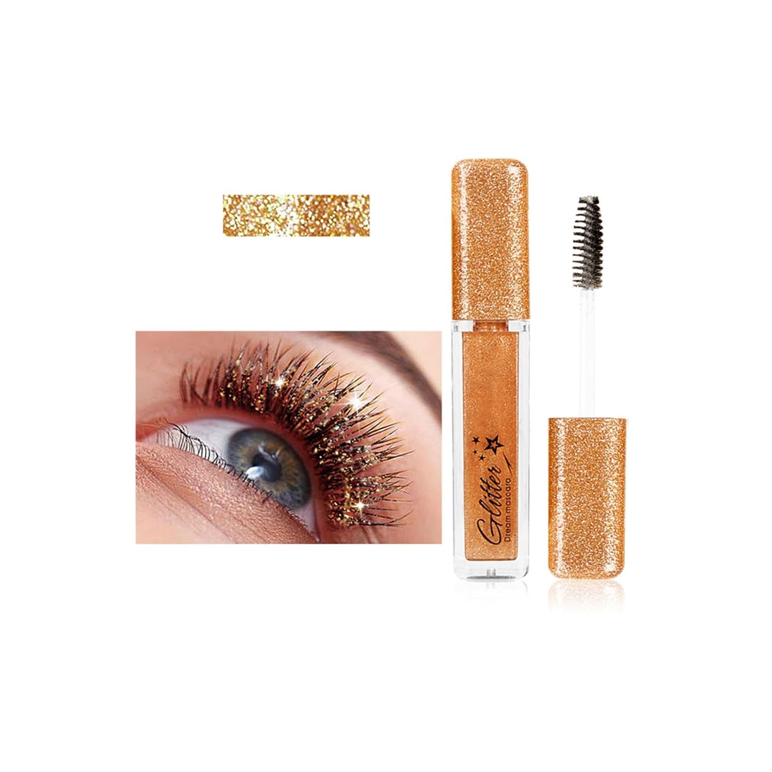 Glitter Mascara for Eyelashes, Shimmer Sparkle Effect, Long-Lasting, Black (Gold, One Size)