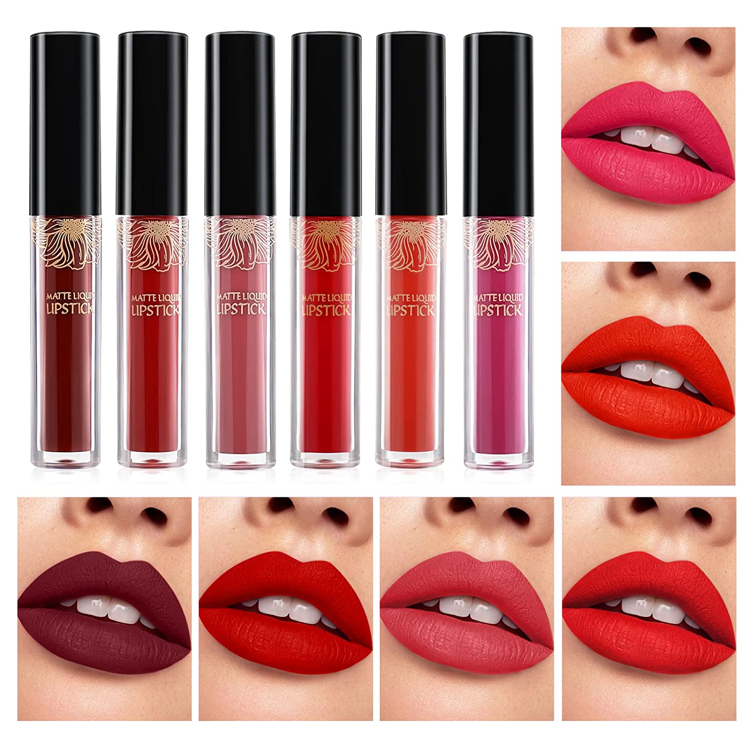 Generic Lipgloss Set, 6 Farben Lipgloss Matte Lippenstift, Wasserfest und antihaftbeschichtete Tasse, FlüssigkeitLipgloss, für Dating, Büro, Shopping und Partys, Weihnachtsgeschenke, Geschenke für Frauen