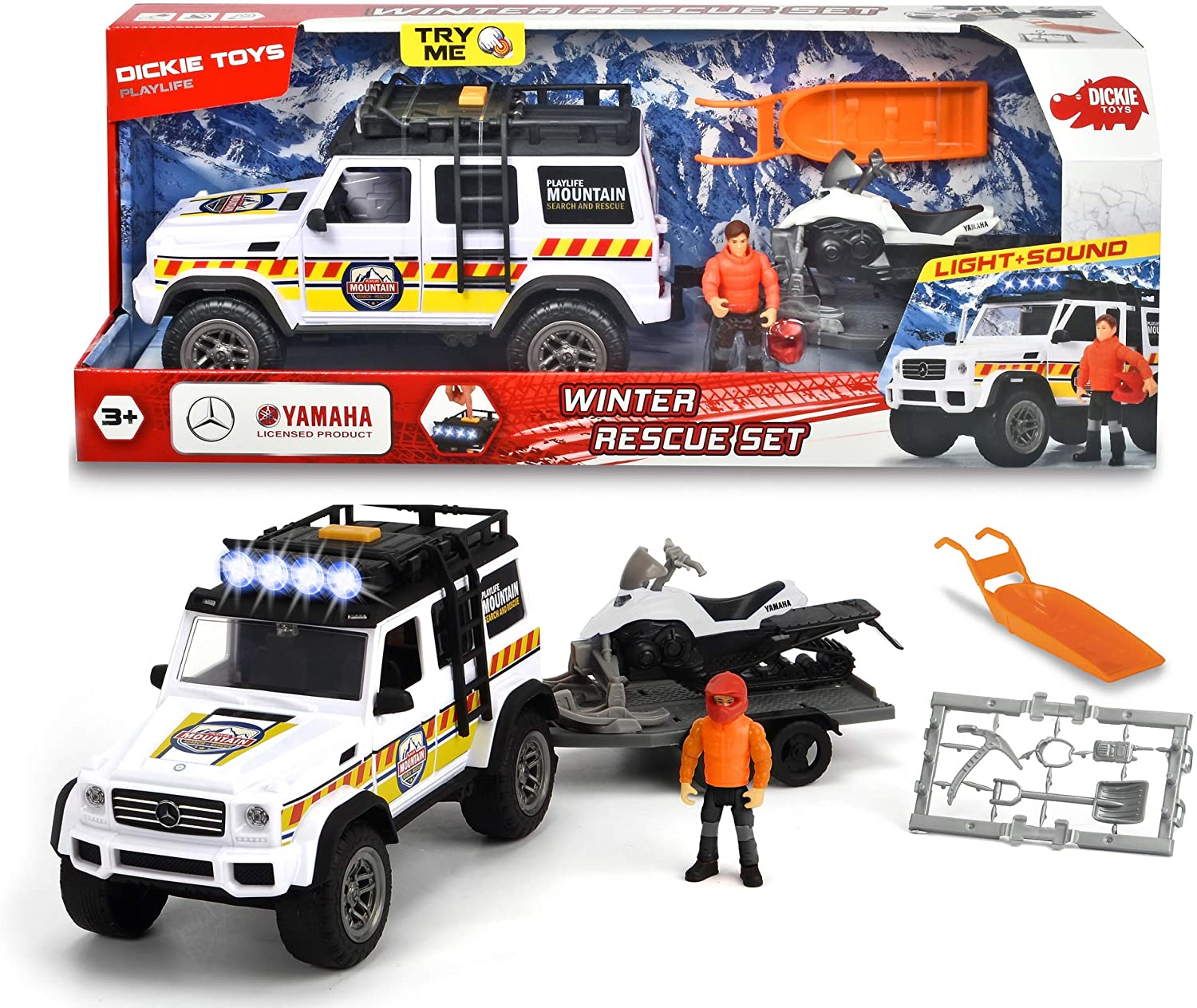 Dickie Toys 203837009 Playlife-Winter Mountain Rescue Set, Mercedes Benz Am