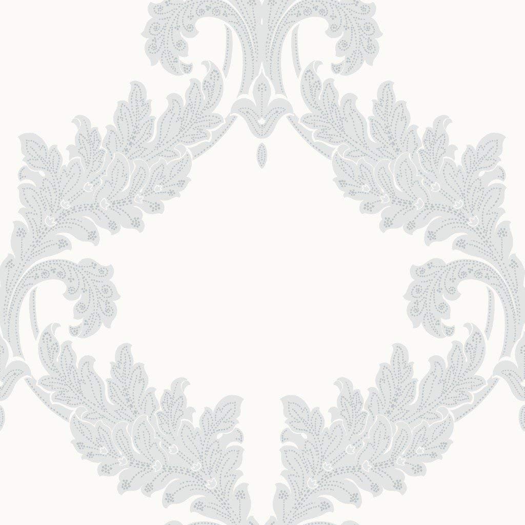 Ornament 5974 Non-Woven Wallpaper Neo Baroque Silver and Grey on Antique Wh