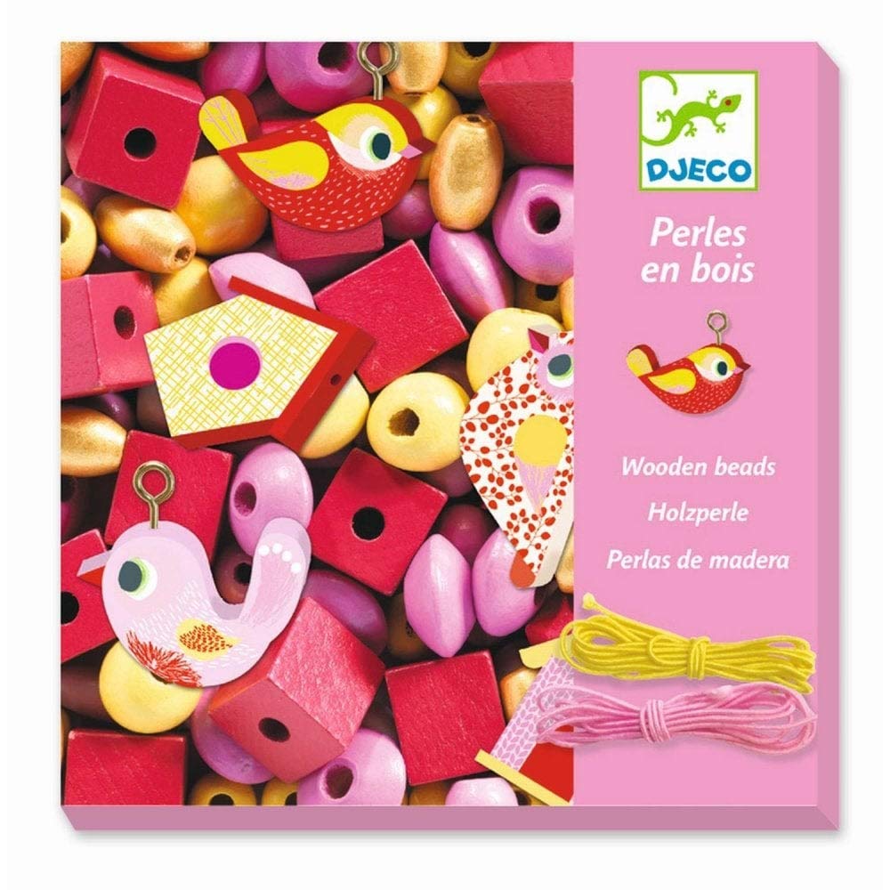 Djeco 09809 Craft Set Jewellery Making Wooden Beads Small Animals Pink