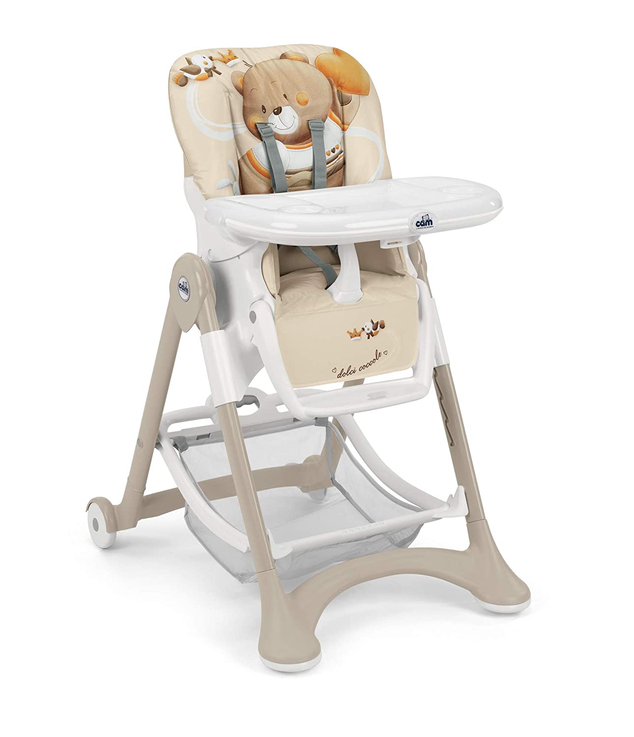 CAM CAMPIONE High Chair - Baby Chair Grows with Your Children\'s High Seat - Includes Tray - Washable Cushion - Soft Padding & Adjustable Strap - Children\'s High Seat - Made in Italy (Bear)