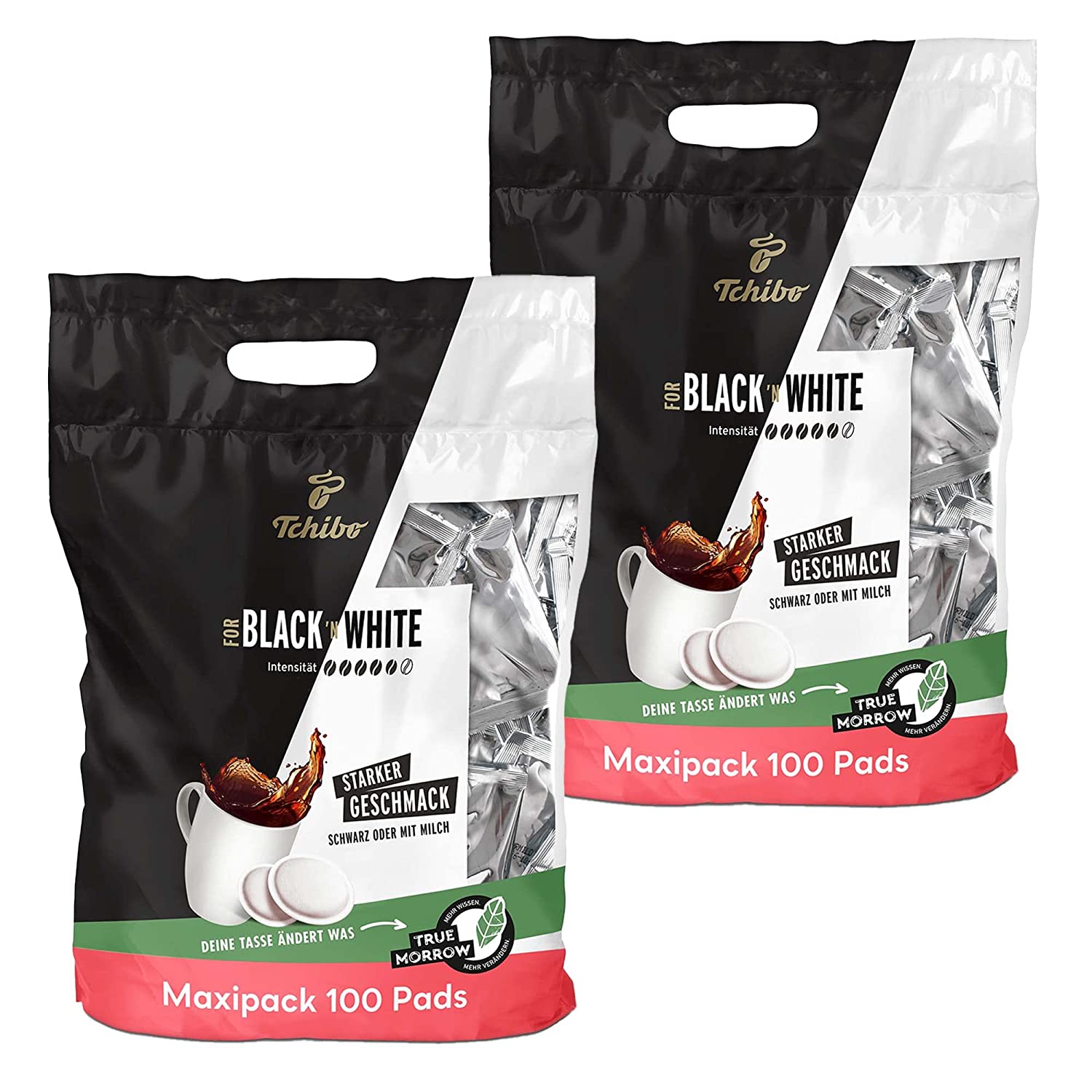 Tchibo Maxipack, BLACK&WHITE, 200 pieces – 2x 100 pads (coffee, strong with strong taste), sustainable, suitable for Senseo machines