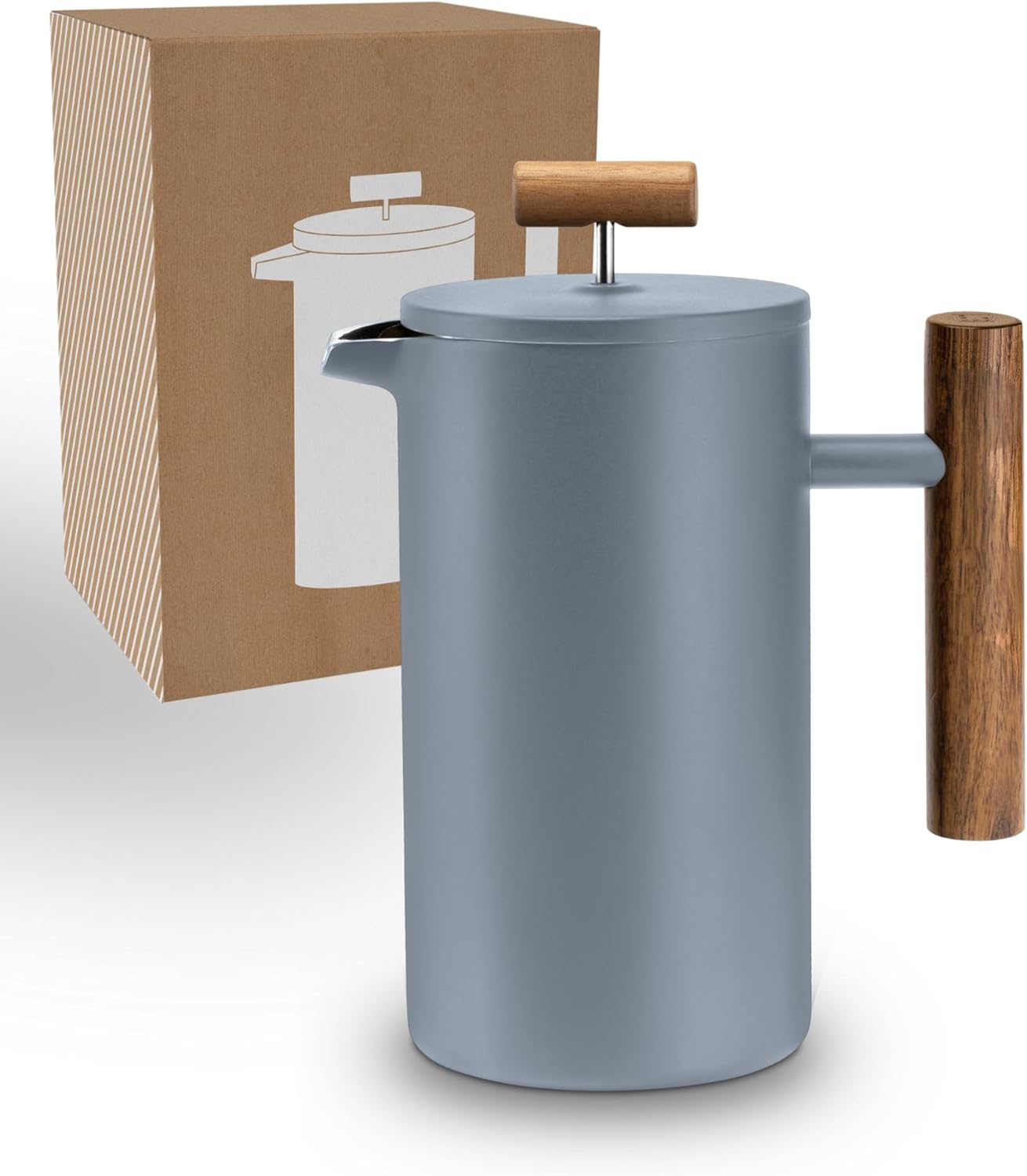 Lambda Coffee® Thermo French Press Stainless Steel I 1 Liter - 5 Cups Dusk Blue I 3 Sizes Available I Coffee Maker Stainless Steel | Double-Walled: Keeps Warm for a Long Time I Coffee Maker | Coffee
