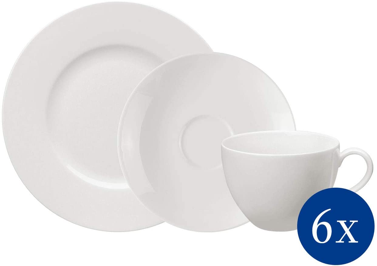 Villeroy & Boch vivo by Villeroy and Boch Group - Basic White Coffee Set, 18 Pieces, for up to 6 People, Premium Porcelain, Dishwasher and Microwave Safe, White