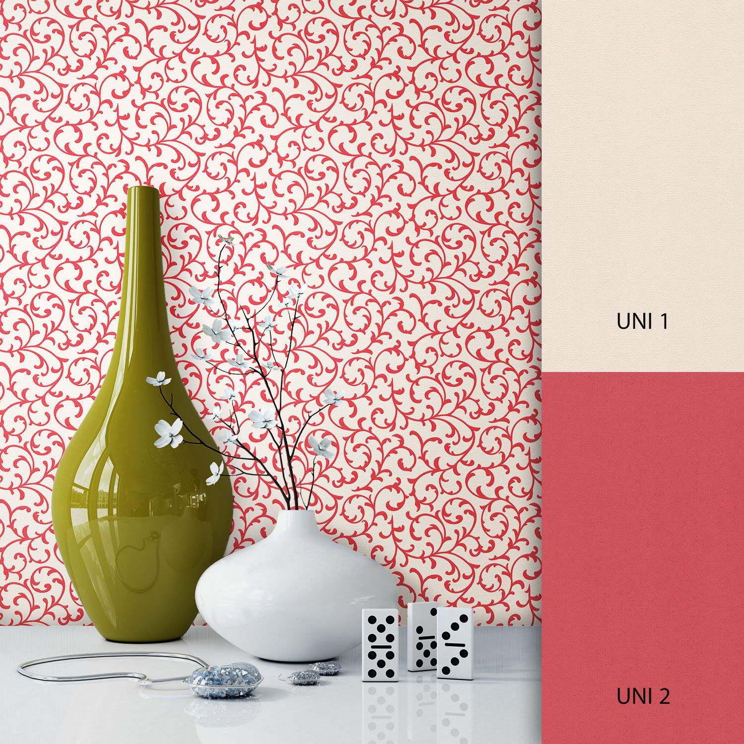 Newroom Flower Wallpaper Red Non-Woven Wallpaper Modern Design Look Include