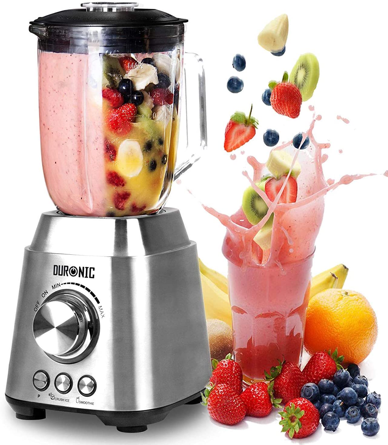Duronic BL102 Electric Stand Mixer 1000 W | Mixer | High Performance Mixer | Smoothie Maker | Stainless Steel | 1.5 L Glass Jug | Ideal for Smoothies, Frappe, Lassi, Cocktails, Fitness Drinks, Fruit, Vegetables