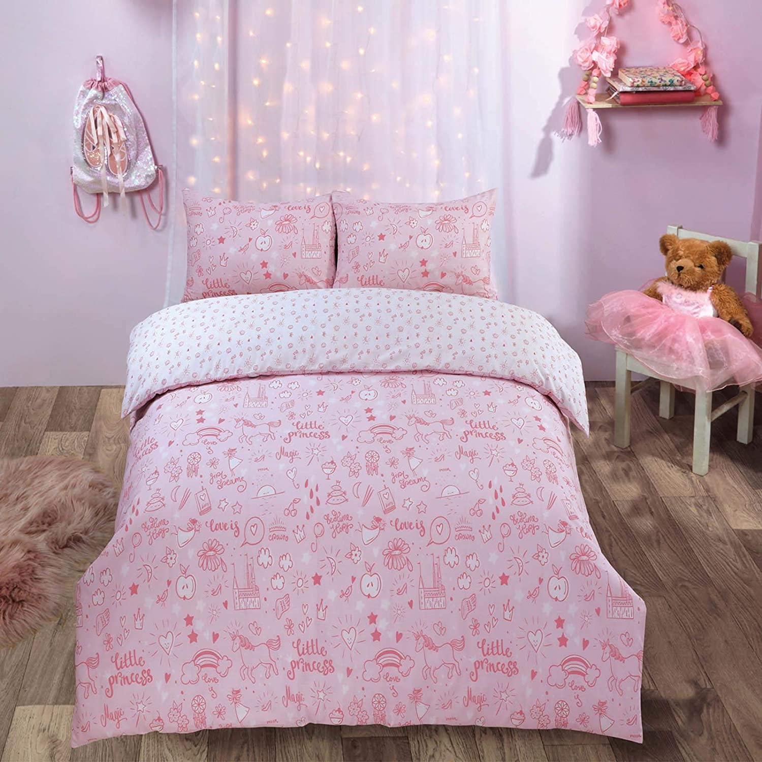 Dreamscene Blush Pink White Junior Cot Bed Duvet Covers