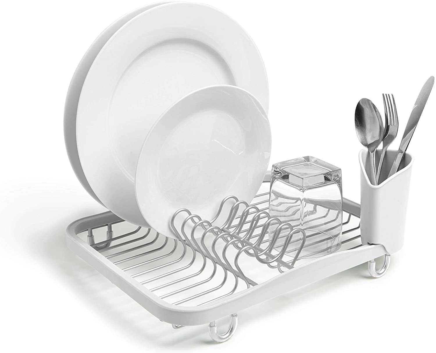 Umbra Sinkin Dish Rack With Dish Drainer Cutlery Holder, White